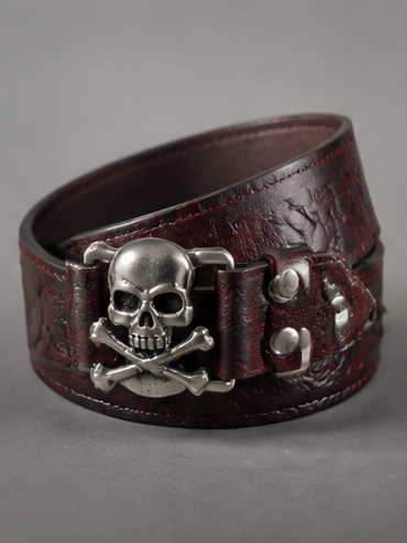 Skull Buckle Biker Belt