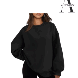 Women's long sleeve fleece sweatshirt with ribbed cuffs and crew neck – perfect for layering and casual wear.